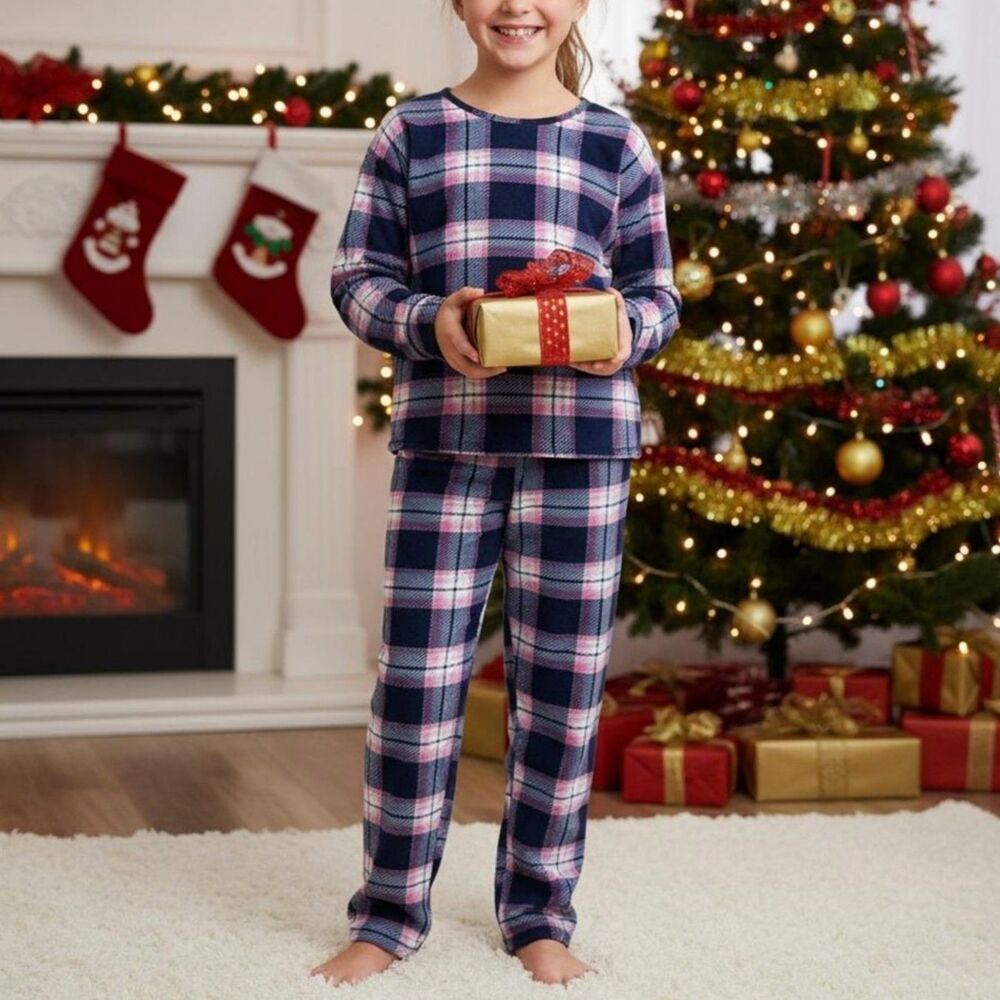 xl 16 - Girls Purple Plaid Tartan Fleece PJs Christmas Pajamas by Thereabouts